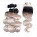 Stema 1B/Grey Body Wave Virgin Hair Bundles With 4x4 Lace Closure