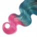 Ombre Light Blue to Pink Virgin Hair Bundles With 4x4 Lace Closure Body Wave