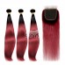 1B/Fall Red Straight Bundles With 4x4 Lace Closure Human Hair