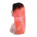Stema Straight Machine lace closure wig Human Hair with Black Root Ombre Pink color (hair weave with closure)