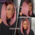 Stema 1b/pink 13x4 Lace Front Human Hair Straight Bob Wig