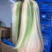 Stema Customized 13x6 Green Highlight Straight Colored Transparent Lace Front Bob Wig