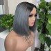 Stema 2x6 1B/Silver Grey Colored Transparent Lace Closure Bob Wig