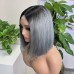 Stema 2x6 1B/Silver Grey Colored Transparent Lace Closure Bob Wig
