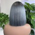 Stema 2x6 1B/Silver Grey Colored Transparent Lace Closure Bob Wig