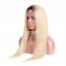 Stema Machine lace closure wig Human Hair Wigs Black Root Ombre #613 Blonde Straight (hair weave with closure)