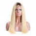 Stema Machine lace closure wig Human Hair Wigs Black Root Ombre #613 Blonde Straight (hair weave with closure)