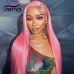 Stema Light Pink Human Hair Full Lace Wig Silky Straight