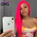 Stema Neon Pink Human Hair Full Lace Wig Silky Straight