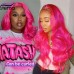 Stema Neon Pink Human Hair Full Lace Wig Silky Straight