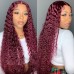 Stema #99j Burgundy 13x4 Transparent Lace Front Wig Water Wave