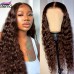 Stema #4 Brown Color 13x4 Transparent Lace Front Human Hair Wig 180% Density