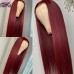 Stema #99J Red Burgundy 13x4 Transparent Lace Big Frontal Human Hair Wig