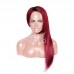 Stema 4x4 Ombre Red Closure Wig Straight Black Root Red Human Remy Hair 150% Density